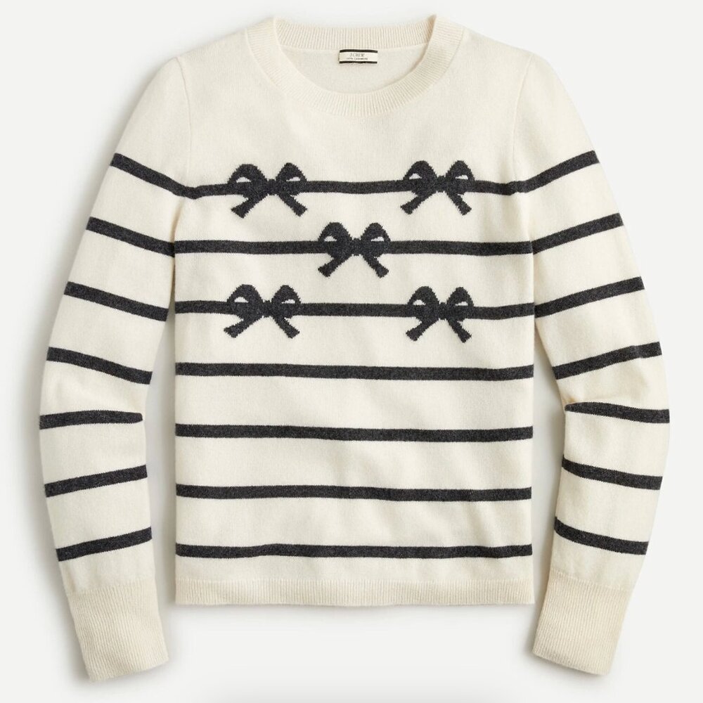 J.Crew Cashmere Crewneck Sweater with Bow Stripes Size Small